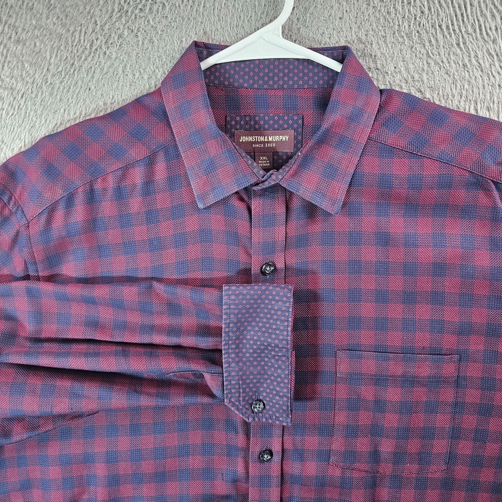 Johnston & Murphy‎ Shirt Men XXL Flip Cuff Button Long Sleeve Maroon Plaid